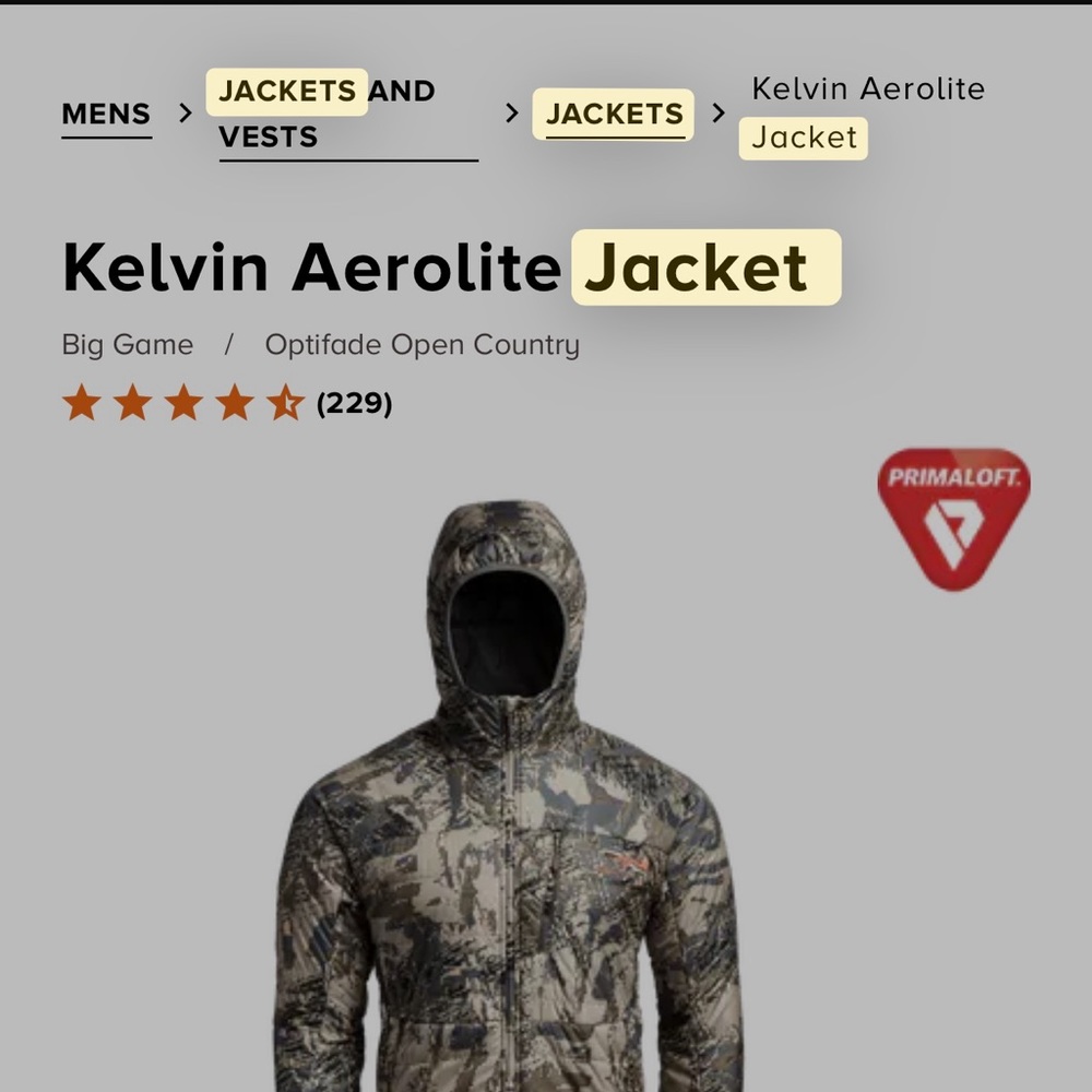 Sitka Kevin Aerolite Jacket. Mens Large. Optifade Open Country. Never worn.